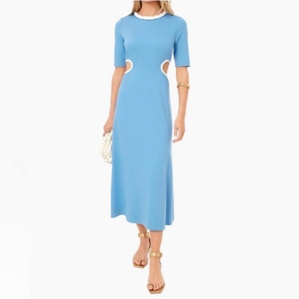 Tuckernuck || Newport Blue Zeppelin Dress Cutout High Neck Midi Small